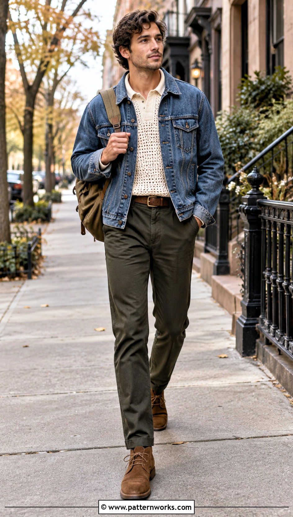 Crochet Shirt With A Denim Jacket - 30 crochet male shirt outfit ideas