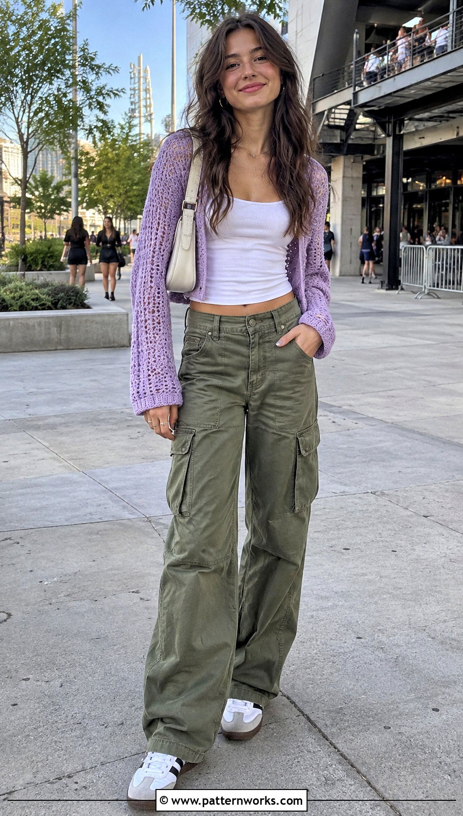 Crochet Shrug With A Tank And Cargo Pants - 30 cute crochet clothing and outfit ideas