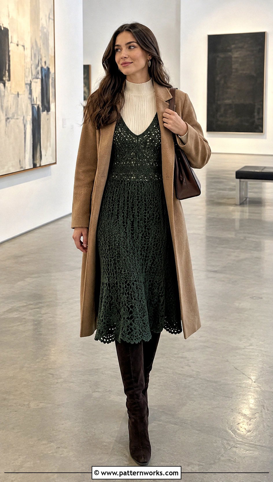 Crochet Slip Dress Over Ribbed Sweater - 30 crochet winter dress outfit ideas