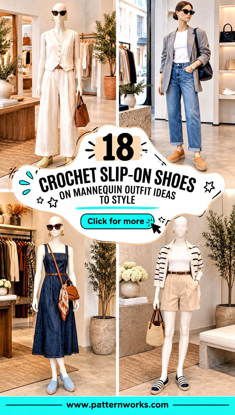 18 Crochet Slip-On Shoes on Mannequin Outfit Ideas to Style - 18 Crochet Slip-On Shoes on Mannequin Outfit Ideas to Style