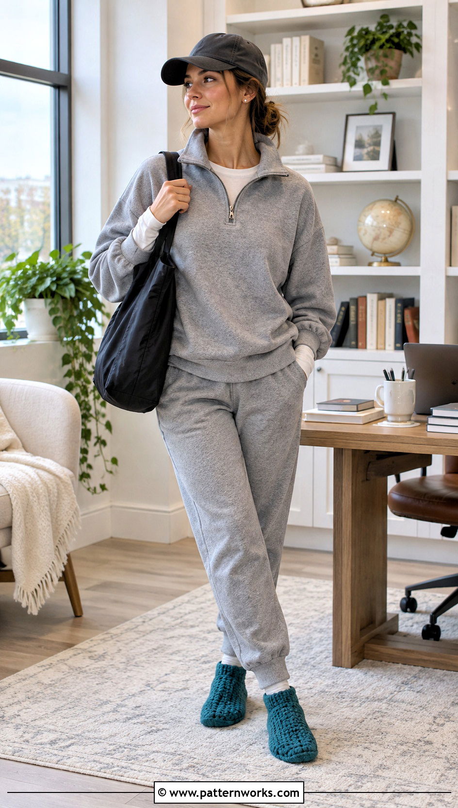 Crochet Sock Slippers With Joggers And Quarter Zip - 18 Women's Crochet Slippers For Women outfit ideas