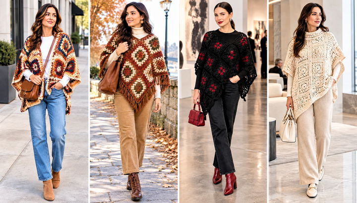 24 Crochet Square Poncho Outfit Ideas for Cozy Layers