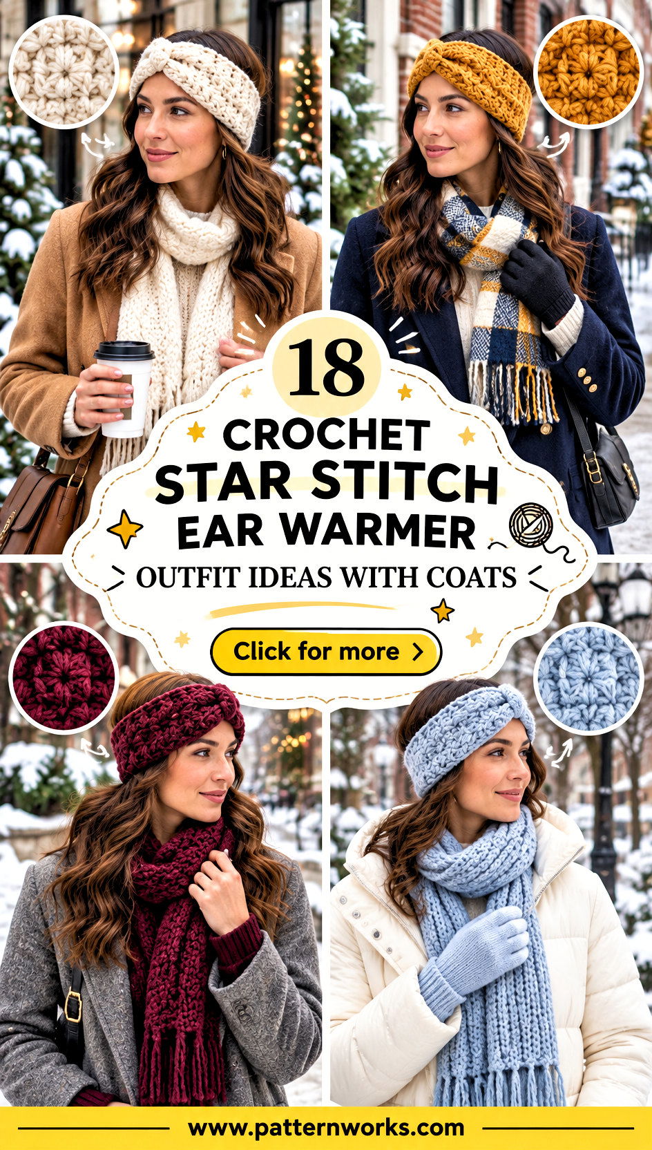 18 Crochet Star Stitch Ear Warmer Outfit Ideas with Coats - 18 Crochet Star Stitch Ear Warmer Outfit Ideas with Coats