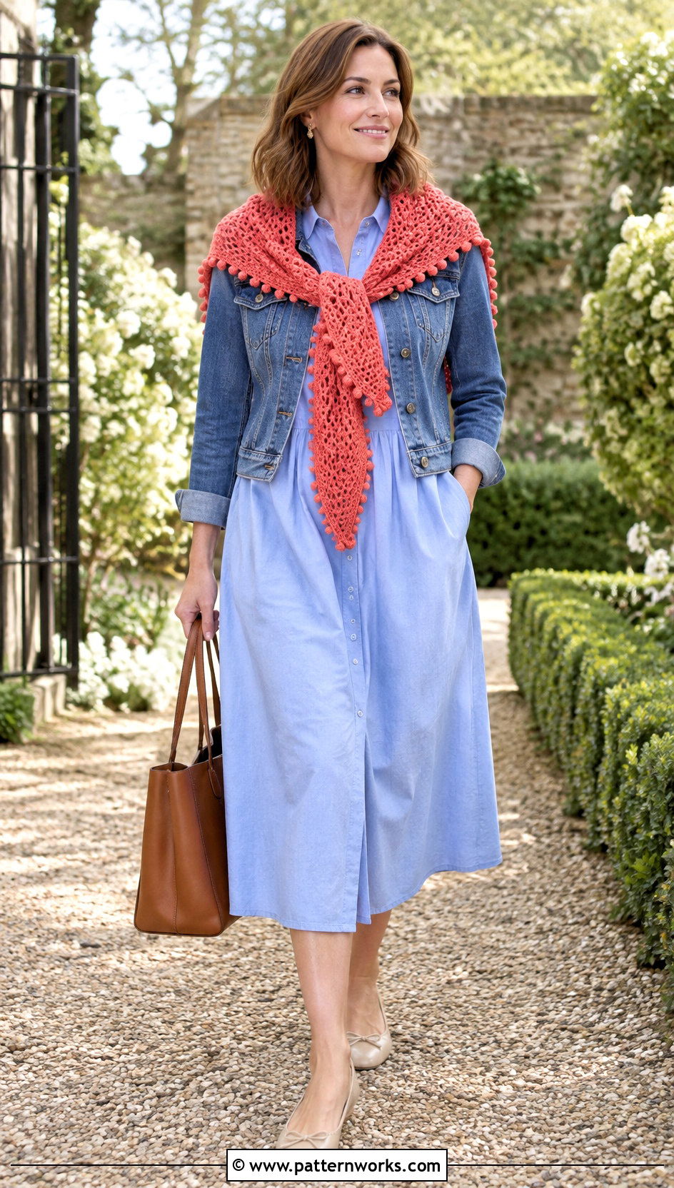 Crochet Star Stitch Scarf With Spring Midi Dress - 24 Crochet Star Stitch Scarf outfit ideas