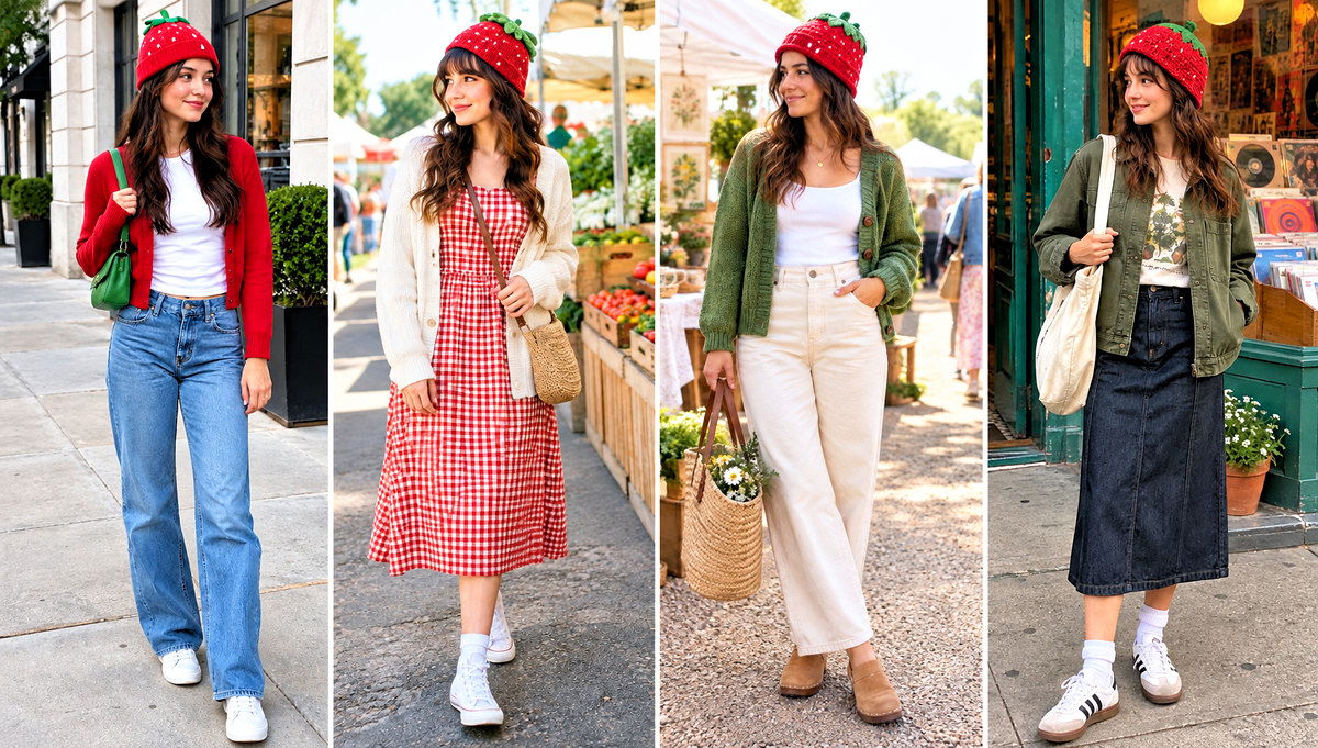 24 Crochet Strawberry Beanie Outfit Ideas for Sweet Style