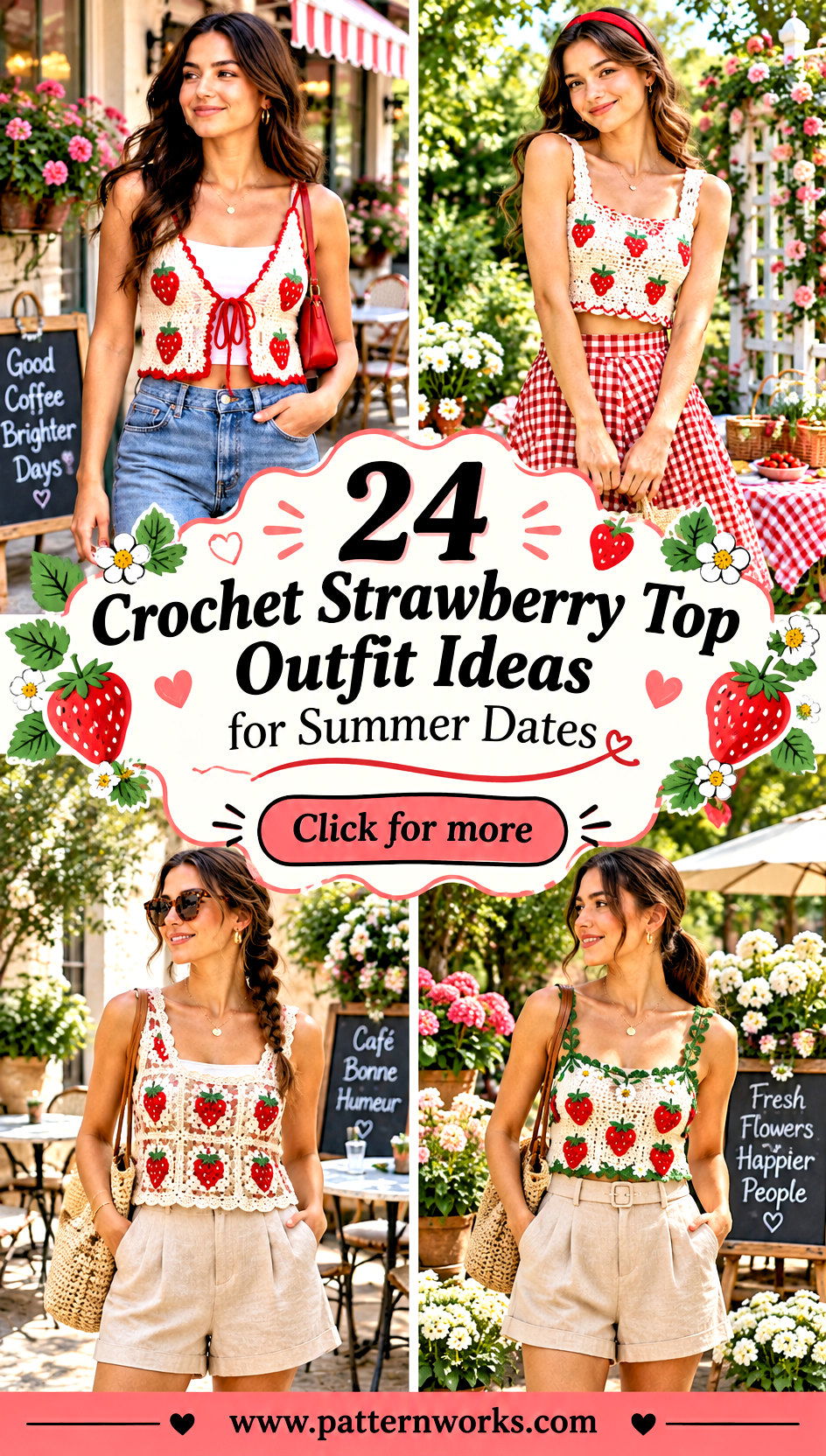 24 Crochet Strawberry Top Outfit Ideas for Summer Dates