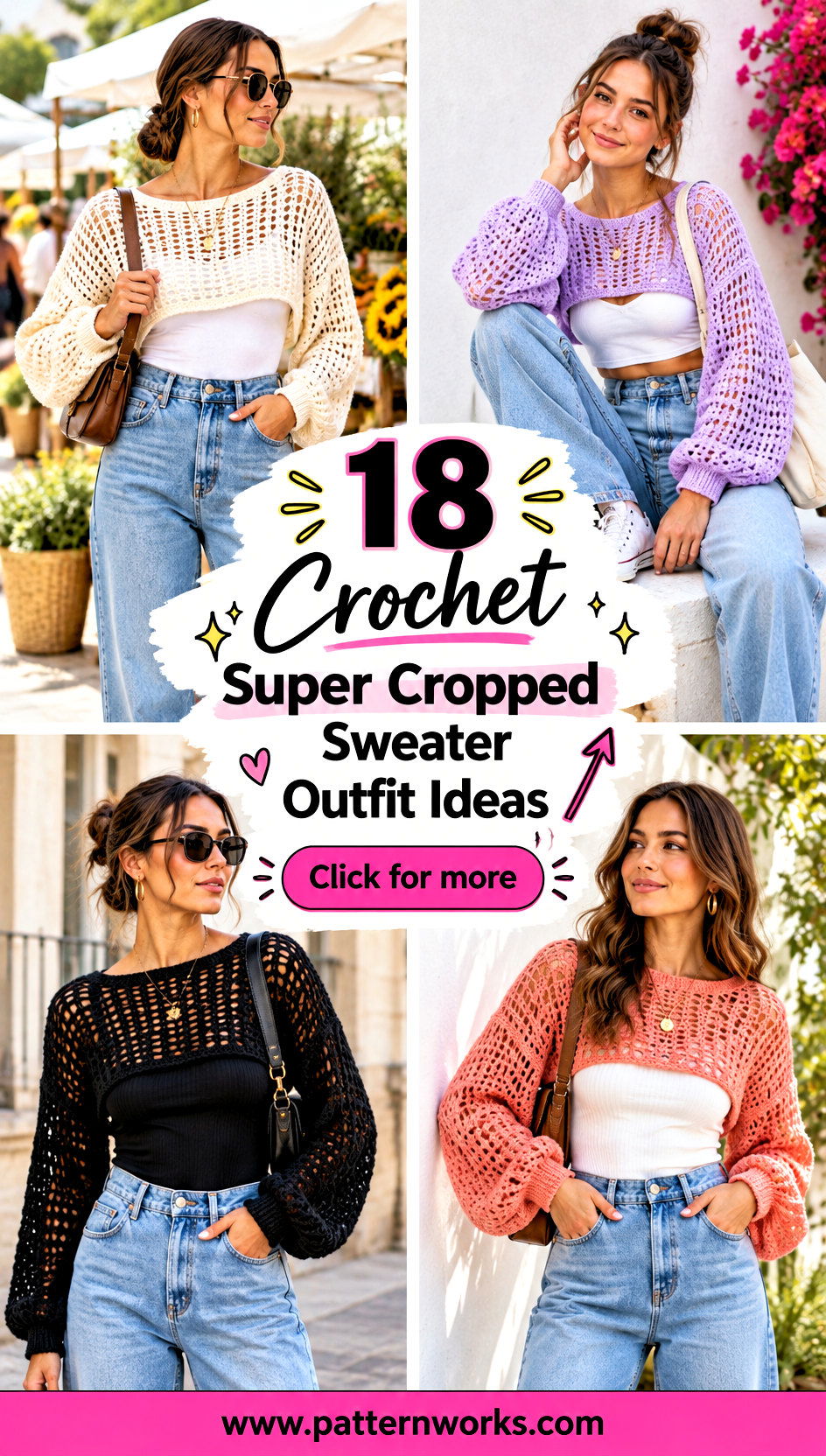 18 Crochet Super Cropped Sweater Outfit Ideas With Jeans - 18 Crochet Super Cropped Sweater Outfit Ideas With Jeans