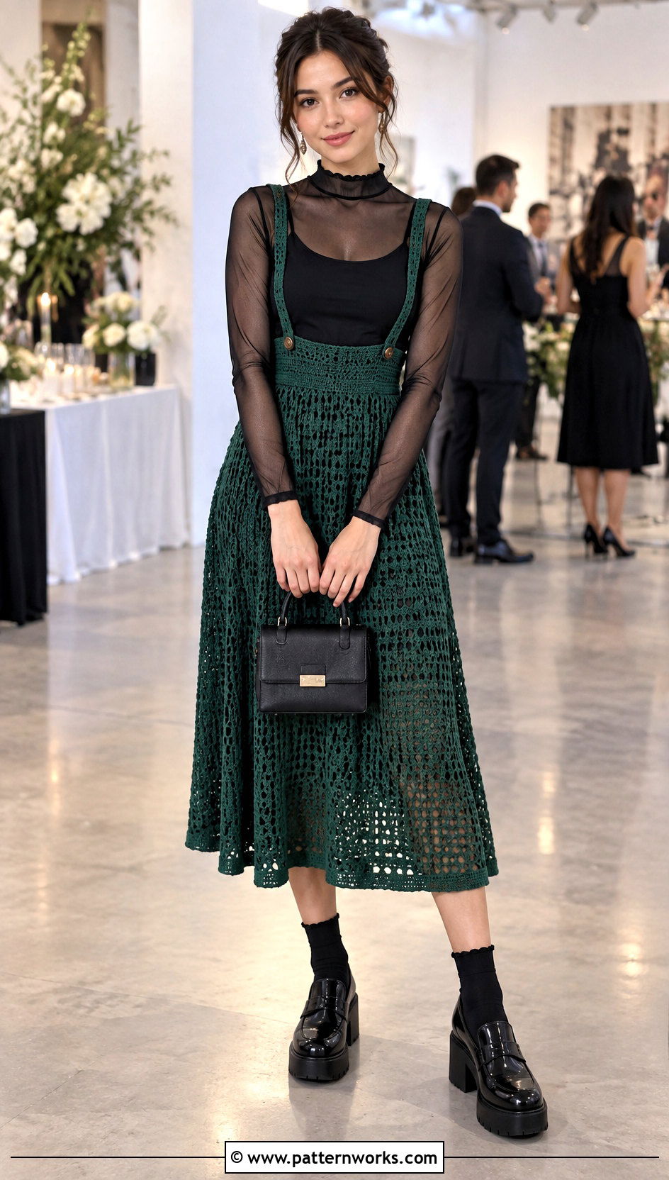 Crochet Suspender Skirt With Long Sleeve Mesh Top - 24 crochet skirt with suspenders outfit ideas