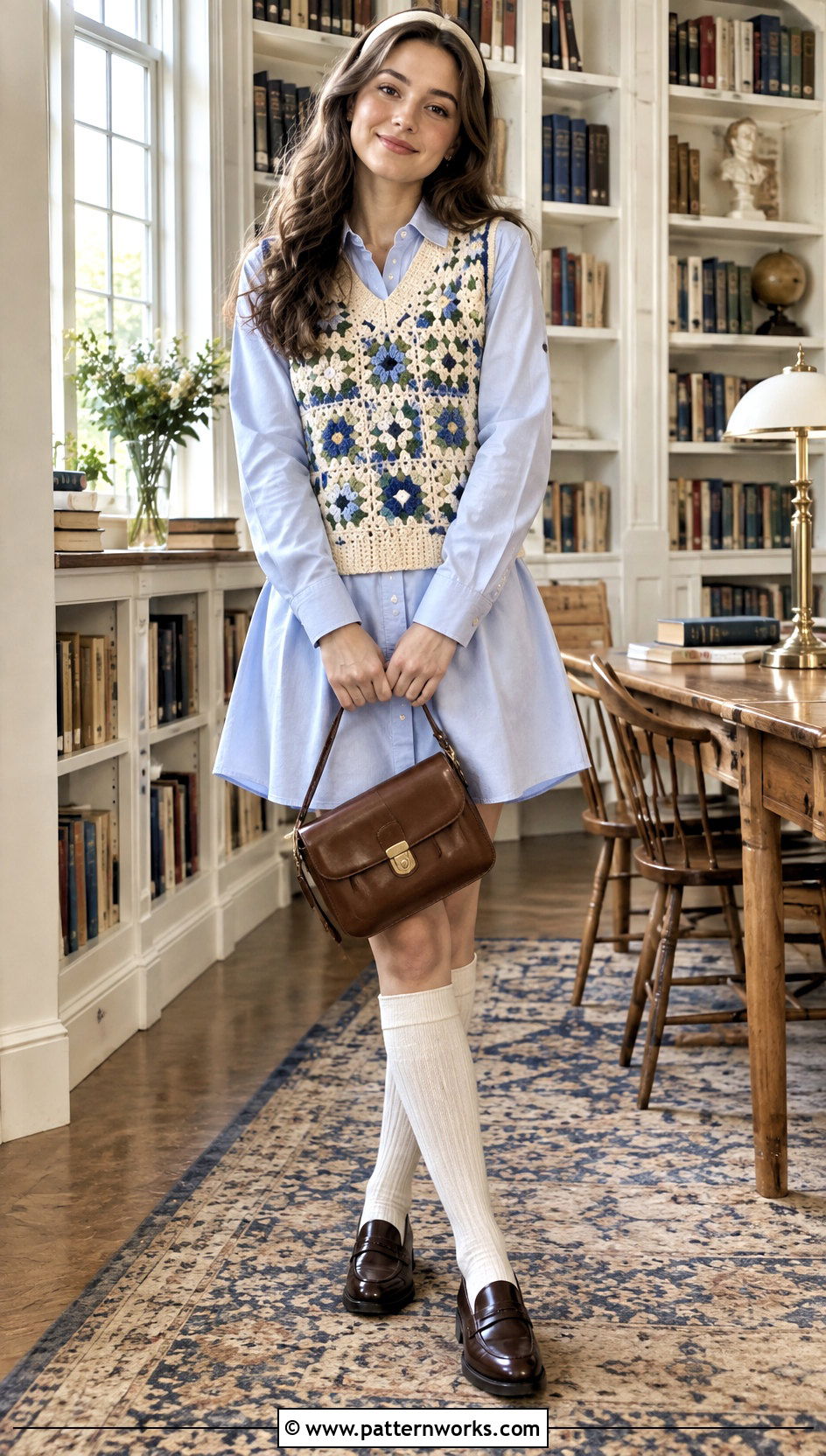 Crochet Sweater Vest With Cotton Shirt Dress - 30 whimsical crochet clothes and outfit ideas