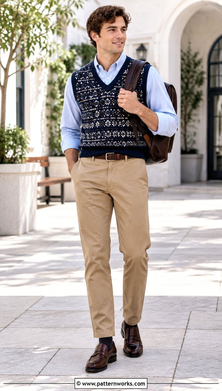 Crochet Sweater Vest With Oxford Shirt - 30 mens crochet sweater outfit ideas