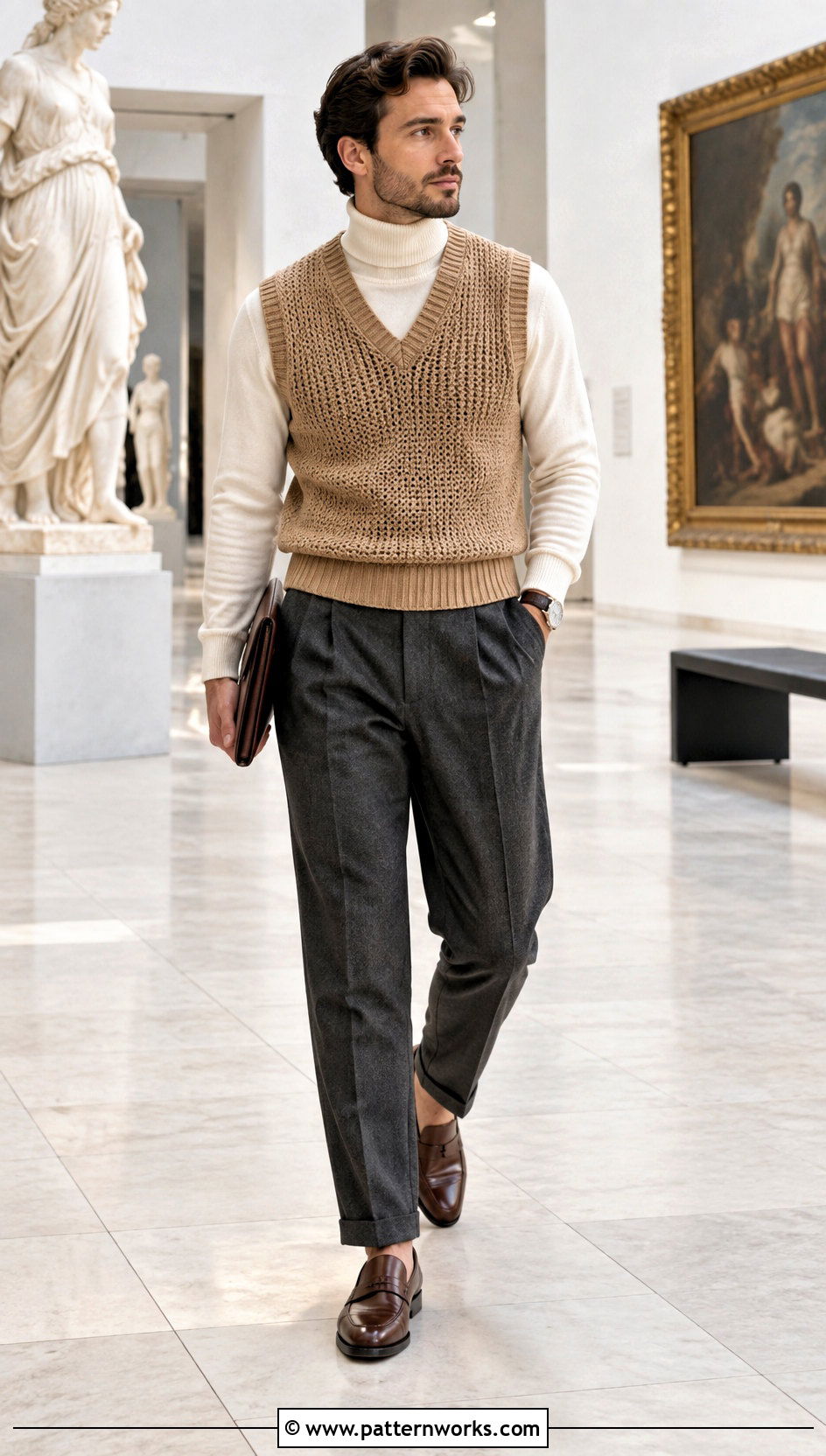 Crochet Sweater Vest With Turtleneck And Trousers - 30 crochet mens clothes and outfit ideas