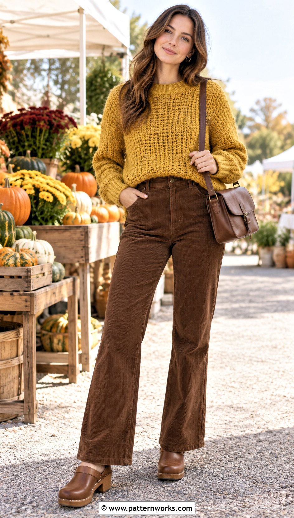 Crochet Sweater With Corduroy Pants - 30 crochet women sweater outfit ideas