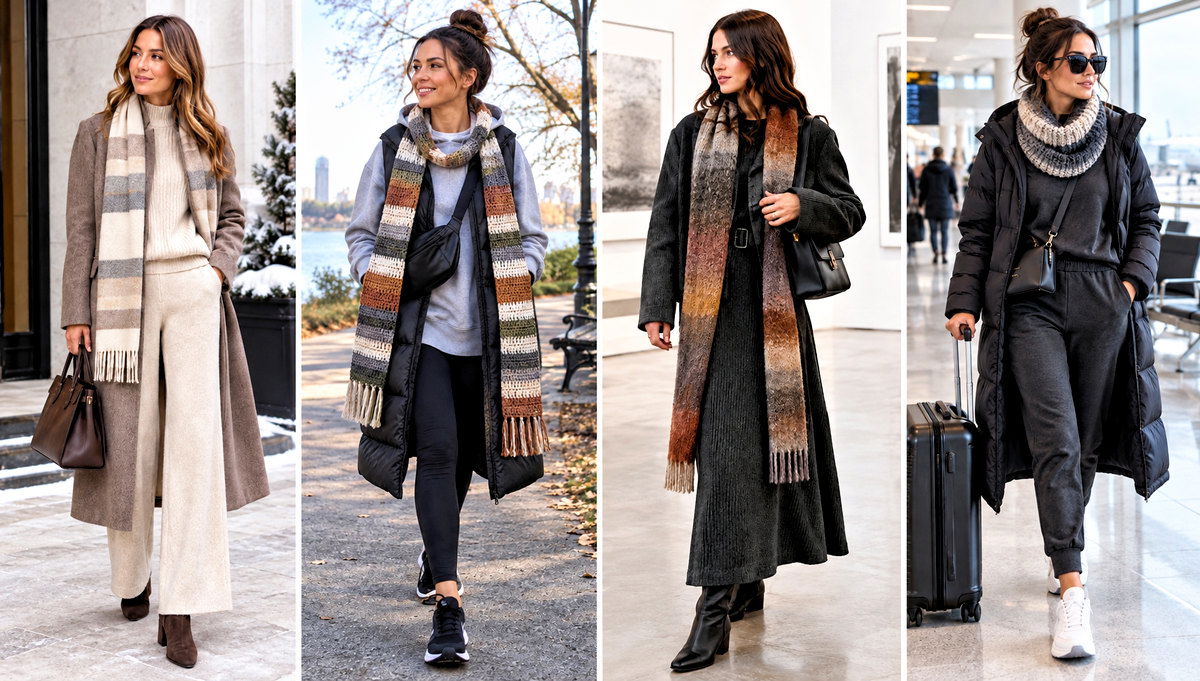 30 Crochet Temperature Scarf Outfit Ideas for Bright Layers