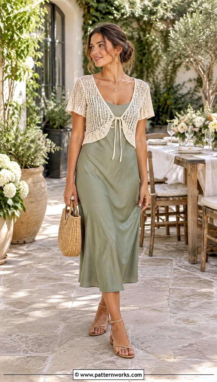 Crochet Tie Front Top Over A Slip Dress - 30 crochet top for summer outfit ideas