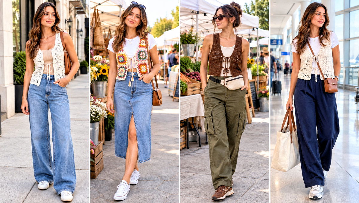 30 Crochet Tie Vest Outfit Ideas for Easy Transitional Style