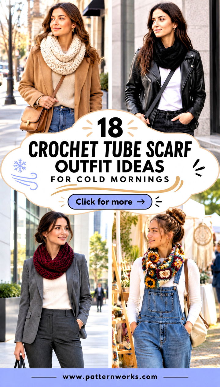 18 Crochet Tube Scarf Outfit Ideas for Cold Mornings - 18 Crochet Tube Scarf Outfit Ideas for Cold Mornings