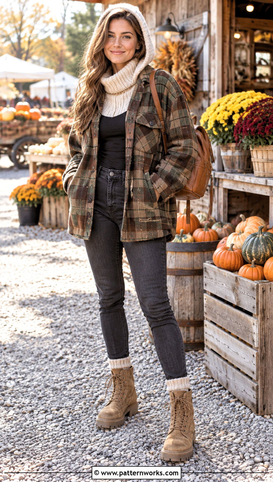 Crochet Turtleneck Hoodie With A Plaid Shacket - 30 crochet turtleneck hoodie outfit ideas