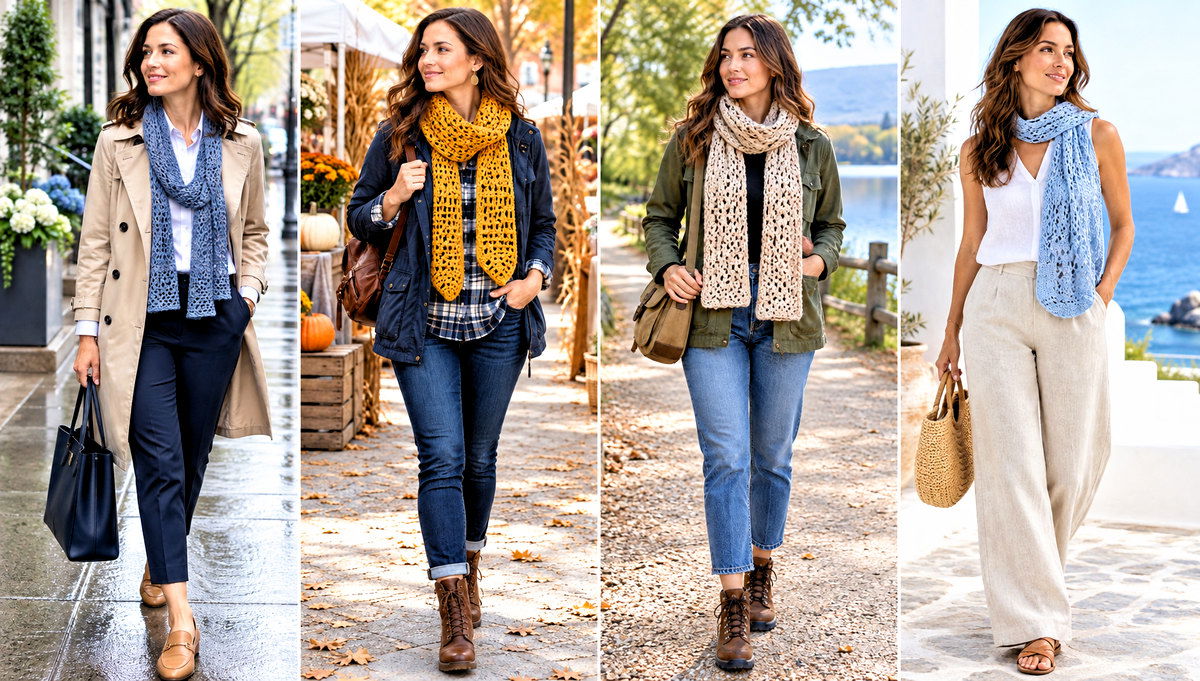 30 Crochet V Stitch Scarf Outfit Ideas for Chilly Mornings