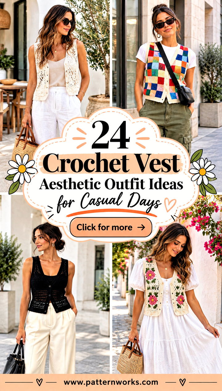 24 Crochet Vest Aesthetic Outfit Ideas for Casual Days - 24 Crochet Vest Aesthetic Outfit Ideas for Casual Days