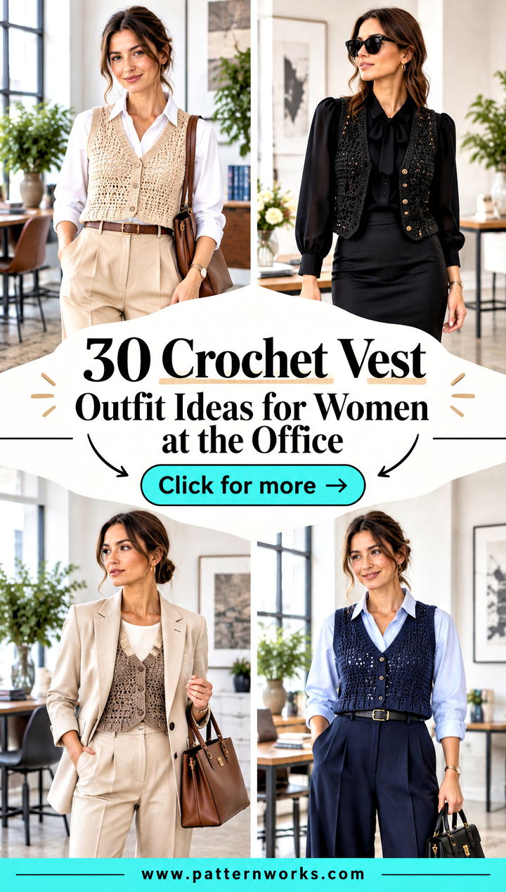 30 Crochet Vest Outfit Ideas for Women at the Office - 30 Crochet Vest Outfit Ideas for Women at the Office