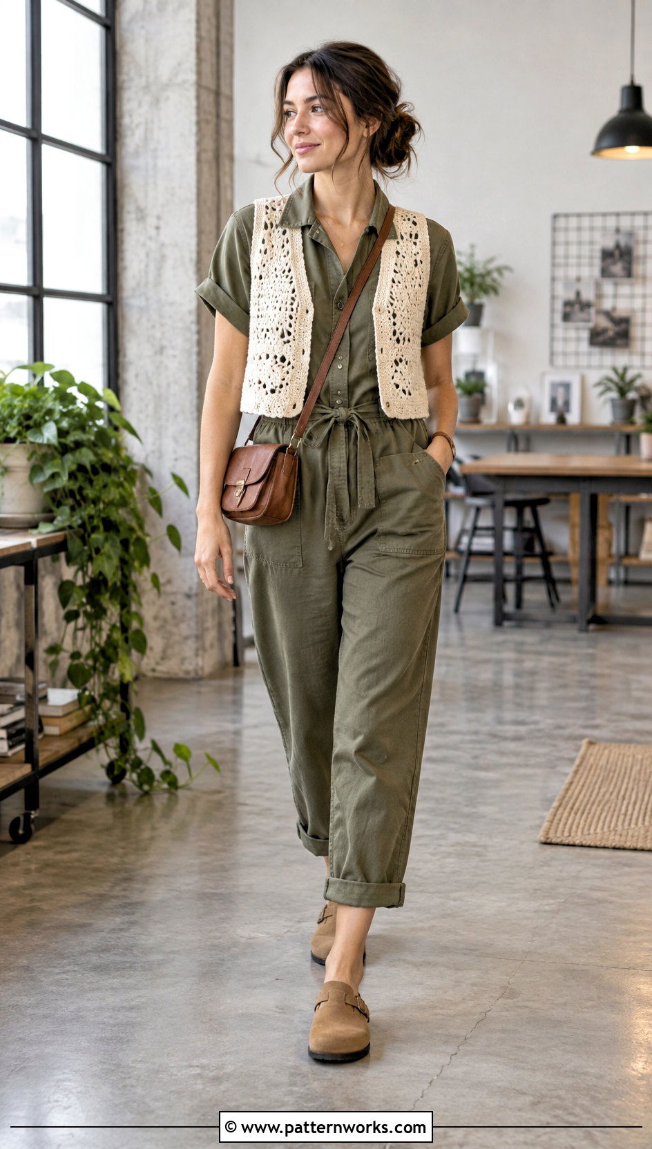 Crochet Vest With Utility Jumpsuit - 30 crochet vest outfits for women outfit ideas