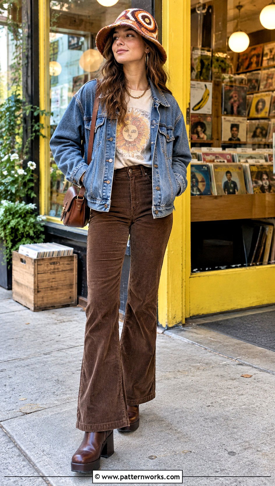 Crochet Vintage Swirl Hat Outfit With Graphic Tee And Corduroy Pants - 18 crochet vintage swirl hat outfit ideas