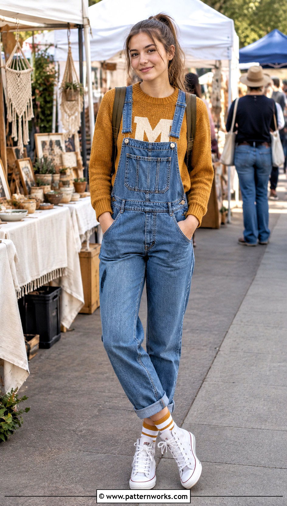 Crochet Weasley Sweater With Denim Overalls - 30 crochet weasley sweater outfit ideas