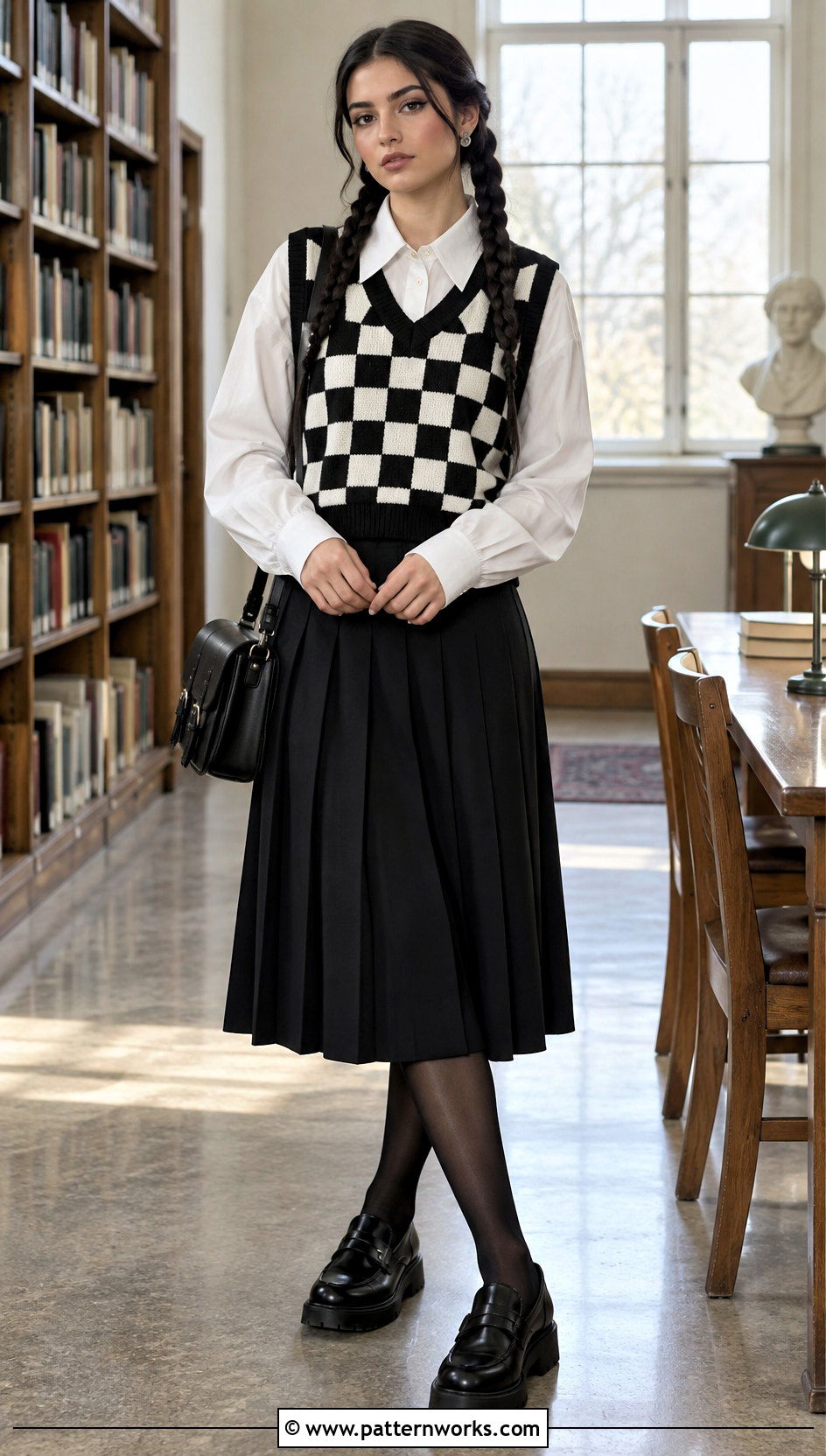 Crochet Wednesday Addams Vest Outfit With Pleated Skirt - 18 Crochet Wednesday Addams Vest outfit ideas