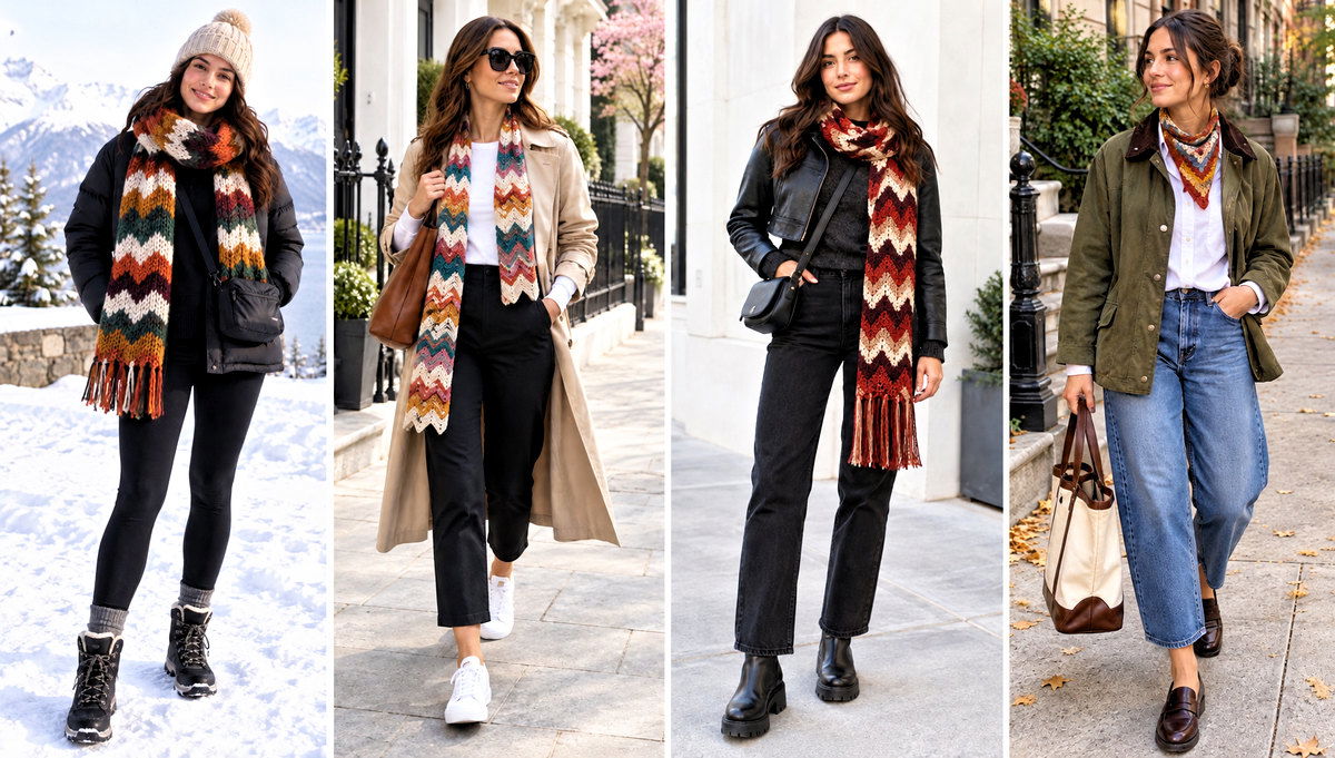 18 Crochet Zig Zag Scarf Outfit Ideas for Winter Walks