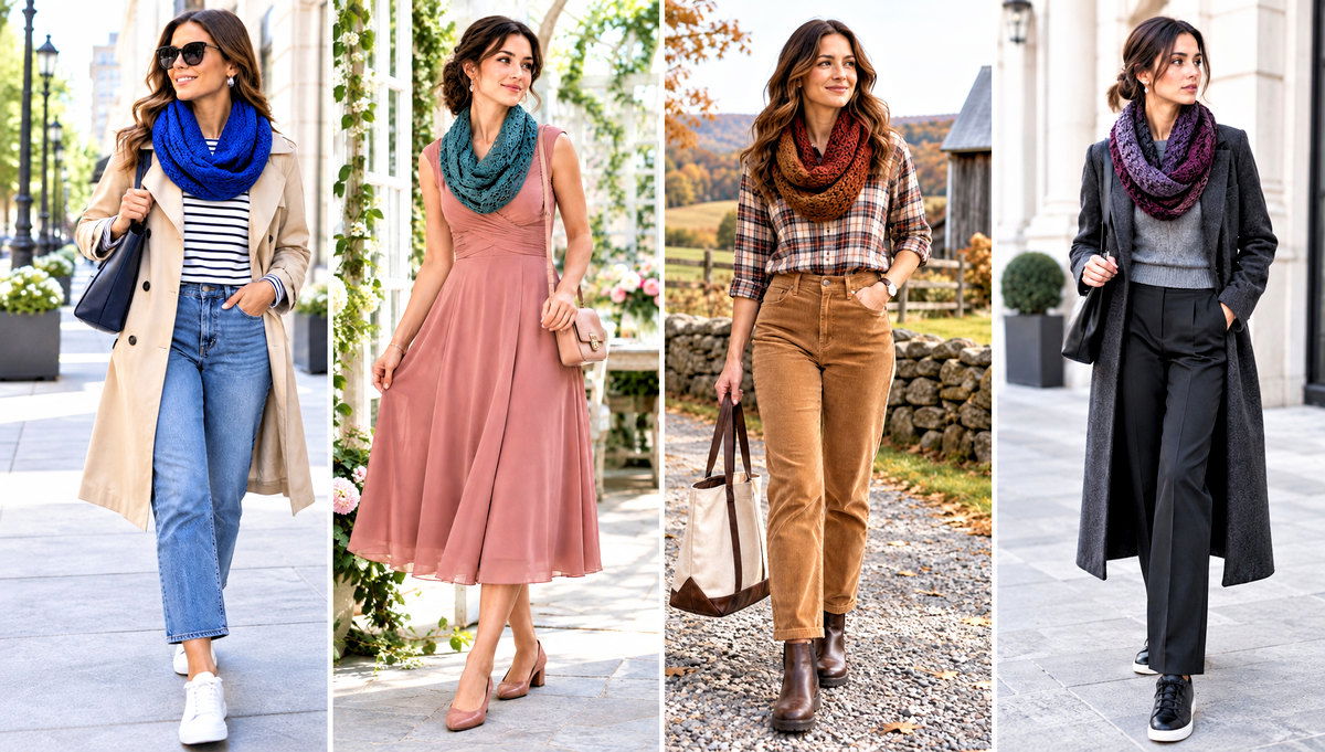 24 Crocheted Infinity Scarf Outfit Ideas for Easy Layering