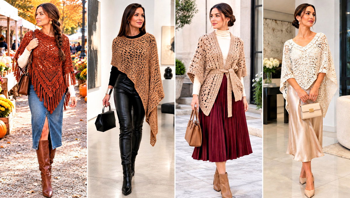 18 Crocheted Poncho Outfit Ideas for Cozy Fall Layers