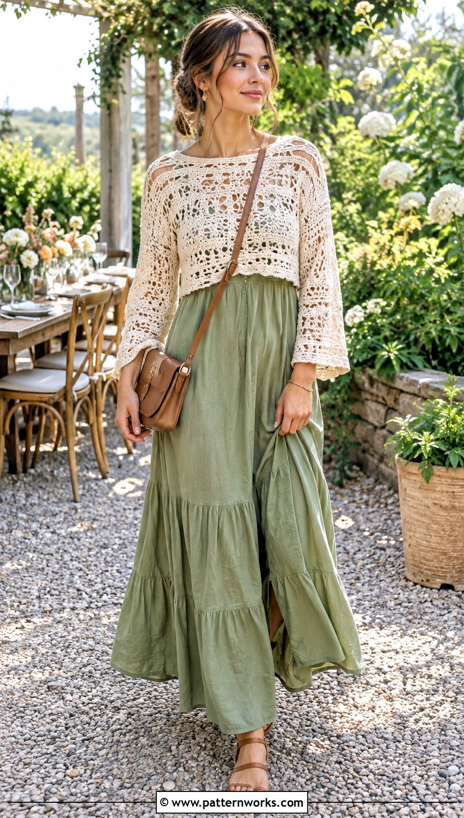 Crop Crochet Sweater With A Maxi Dress - 30 crop crochet sweater outfit ideas