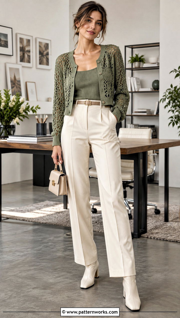 Cropped Crochet Sweater With High Waisted Pants - 18 Crochet Shirt Sweaters & Cardigans outfit ideas