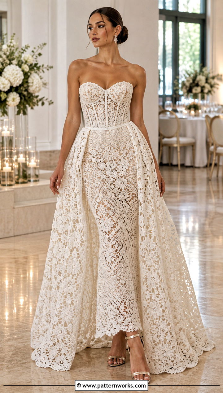 DIY Crochet Corset Wedding Dress With Detachable Skirt - 30 diy crochet wedding dress outfit ideas