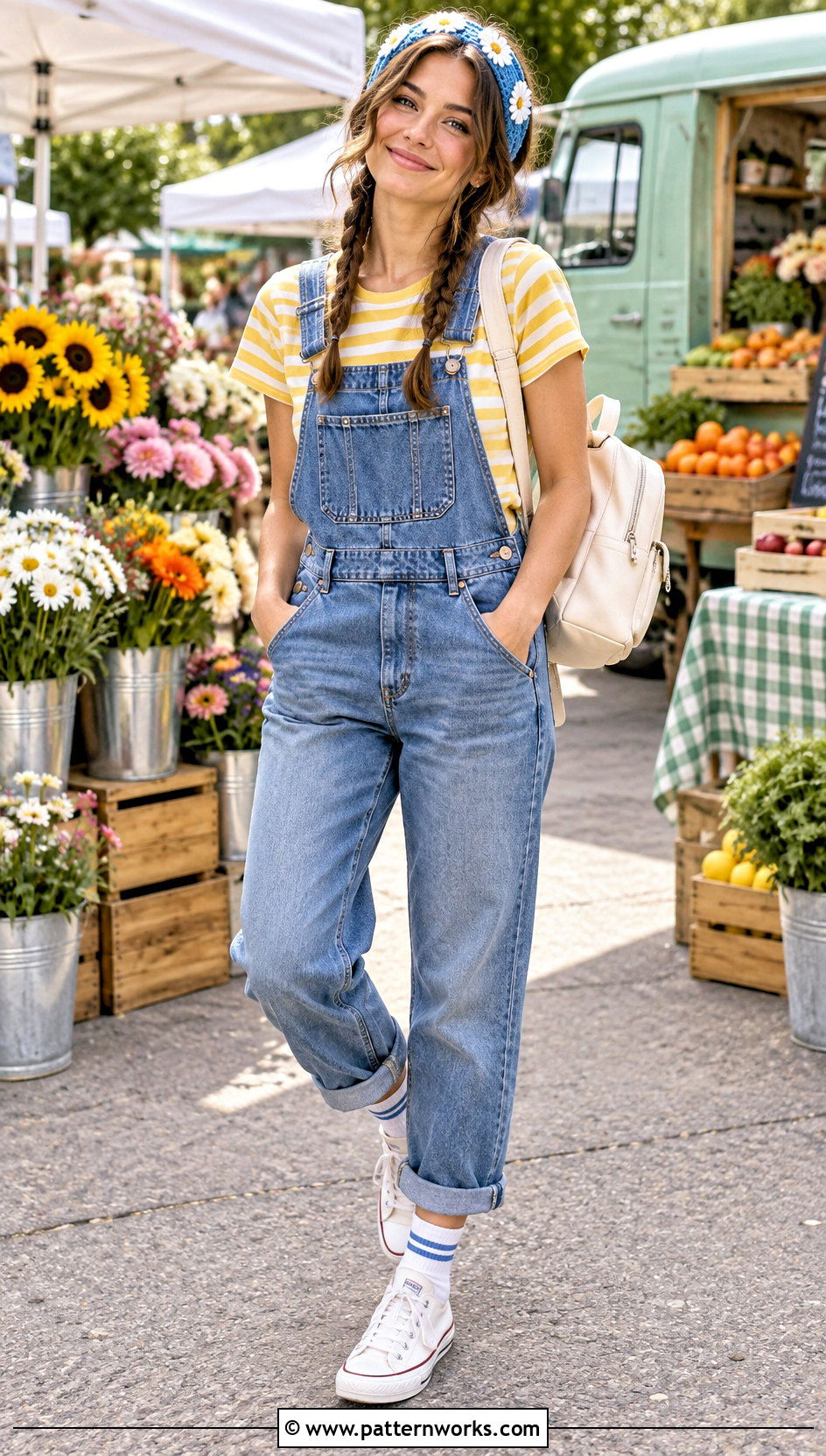 Daisy Crochet Headband Outfit With Denim Overalls - 18 daisy flower crochet headband outfit ideas