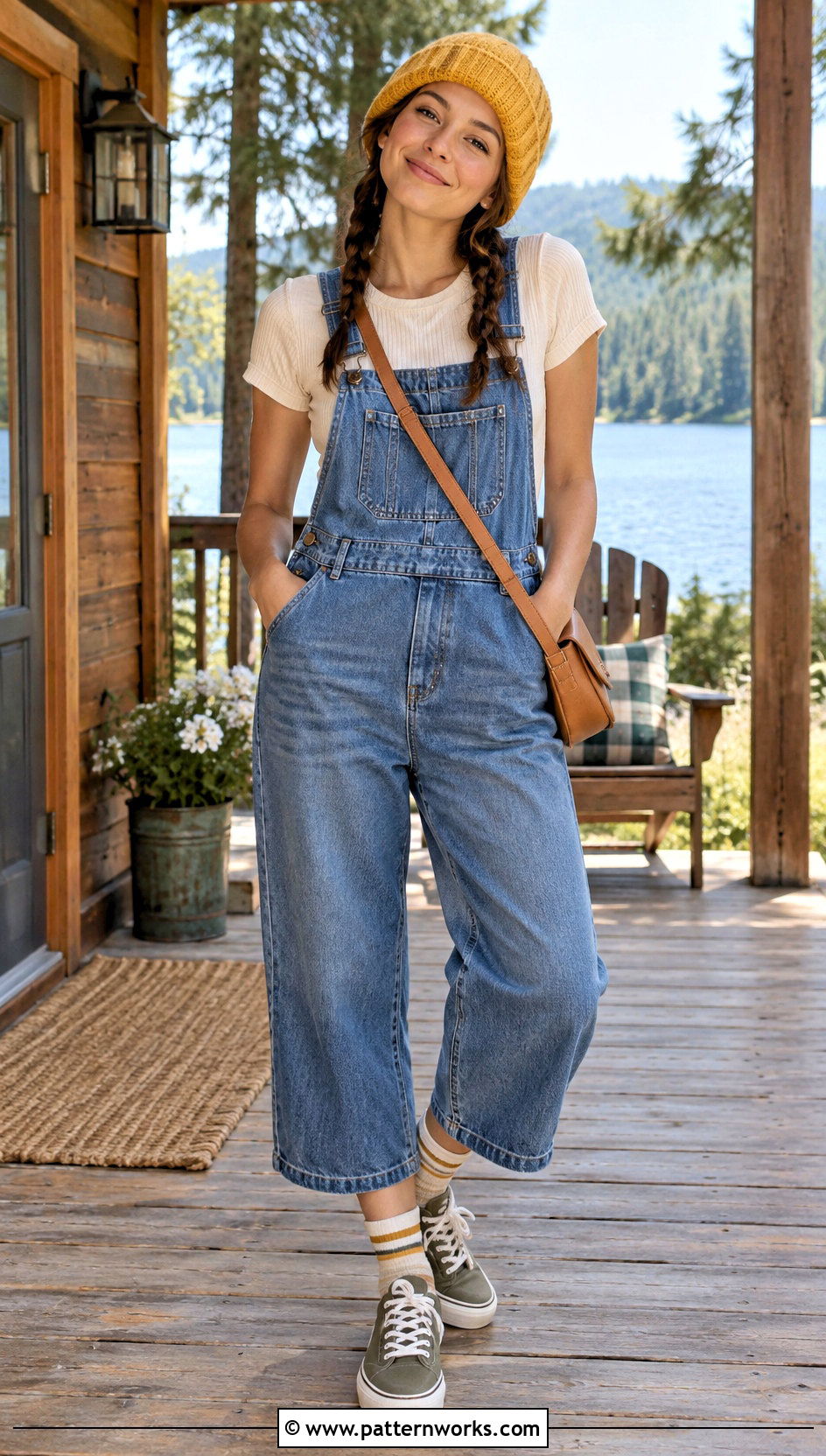 Denim Overalls And Ribbed Tee Crochet Beanie Outfit - 24 lakeside crochet beanie outfit ideas