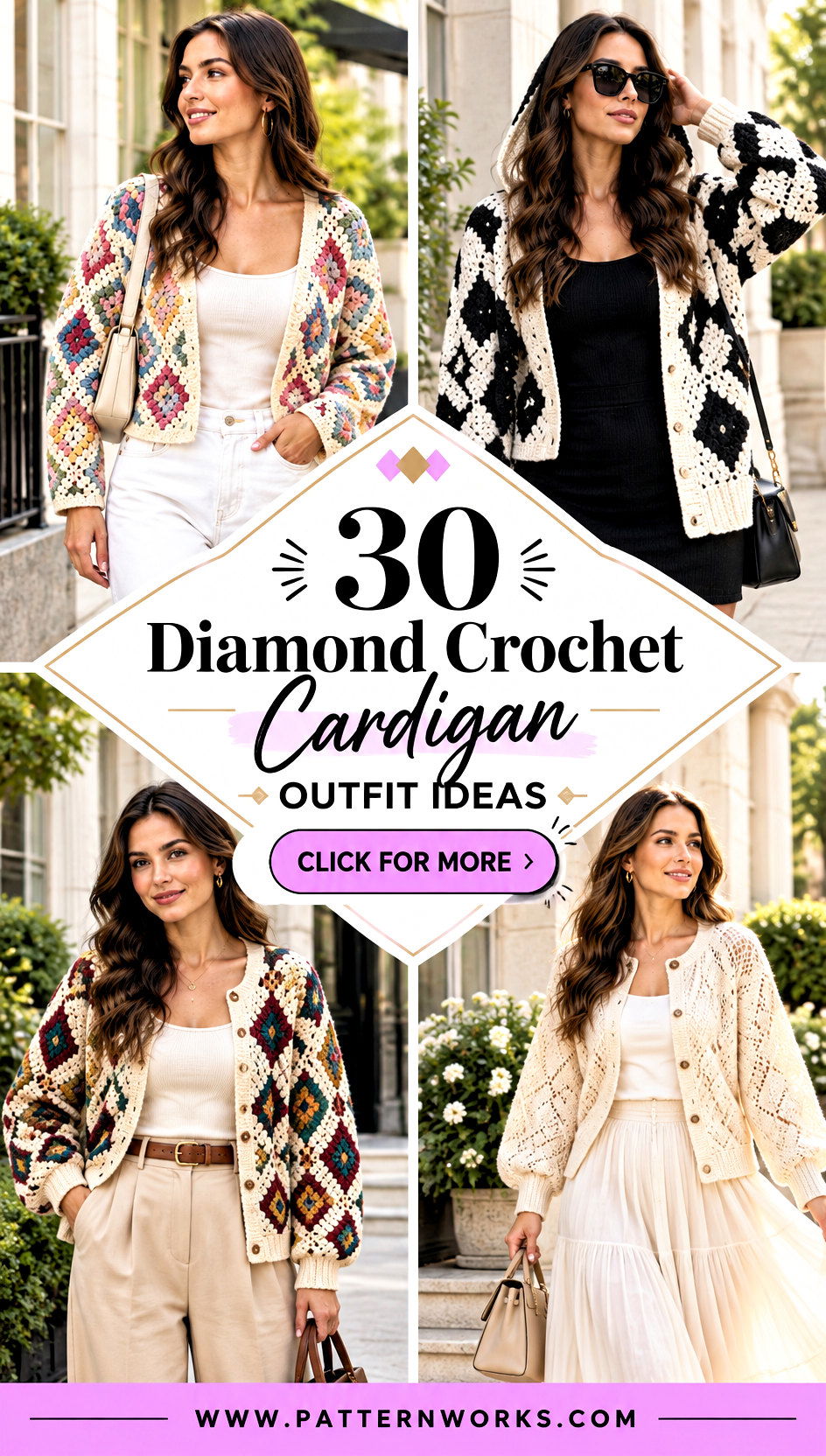 30 Diamond Crochet Cardigan Outfit Ideas for Pattern Play - 30 Diamond Crochet Cardigan Outfit Ideas for Pattern Play