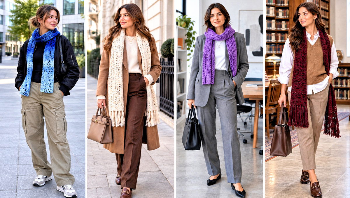24 Dk Yarn Crochet Scarf Outfit Ideas for Casual Walks