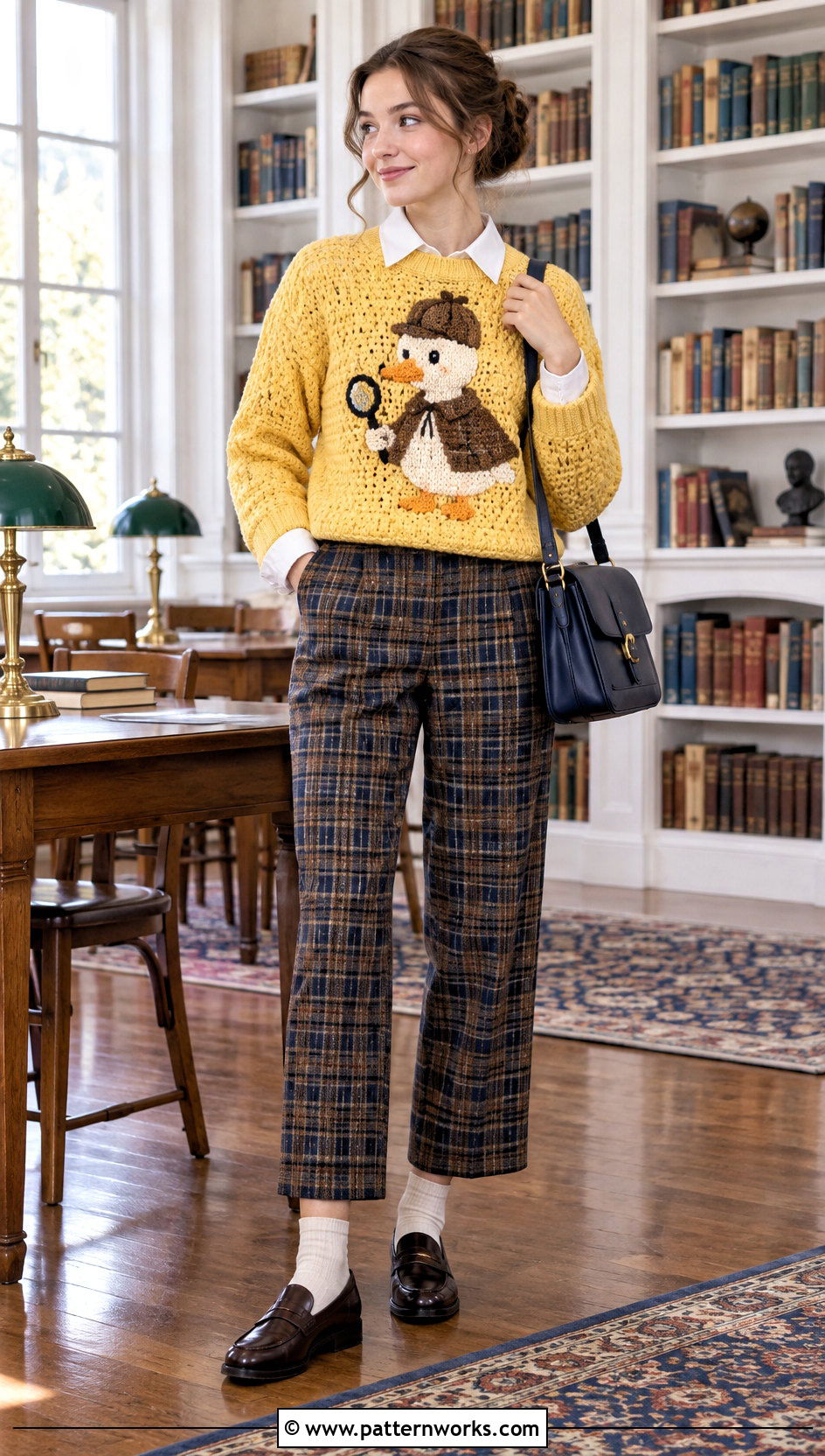Duck Crochet Mabel Pines Sweater With Plaid Trousers - 30 crochet mabel pines sweater outfit ideas