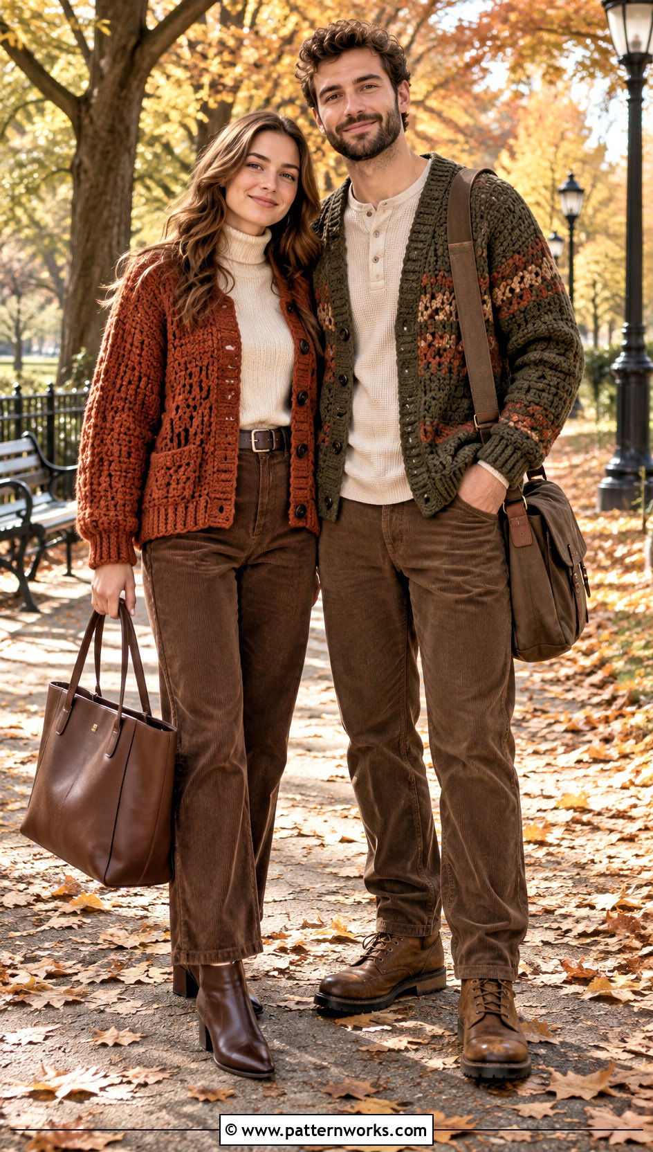 Earth Tone Crochet Cardigan And Corduroy Outfit - 24 couples crochet outfit ideas
