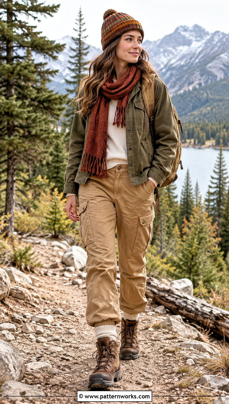 Earth Tone Crochet Striped Beanie With Cargo Pants - 18 Crochet Striped Beanies outfit ideas