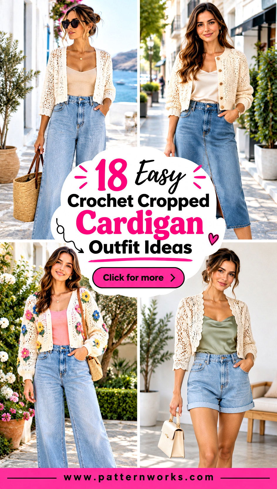 18 Easy Crochet Cropped Cardigan Outfit Ideas for Denim Days - 18 Easy Crochet Cropped Cardigan Outfit Ideas for Denim Days