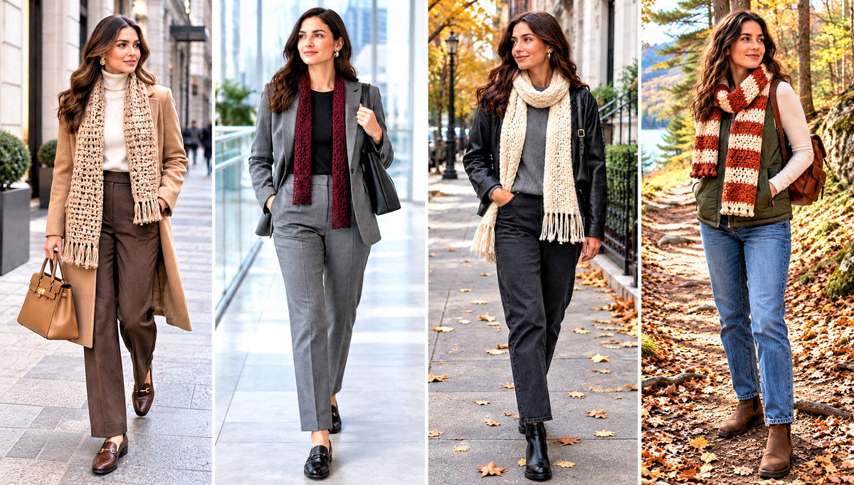 30 Easy Crochet Scarf Outfit Ideas for Chilly City Days