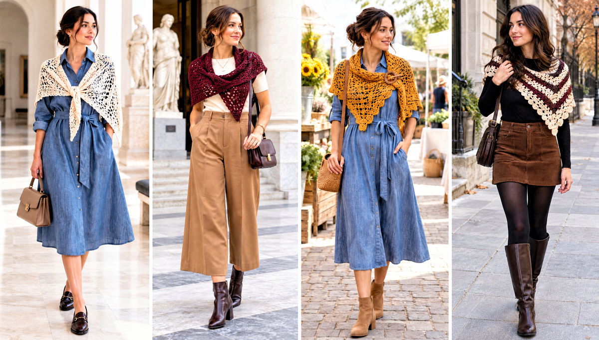 30 Easy Simple Crochet Triangle Shawl Outfit Ideas for Fall