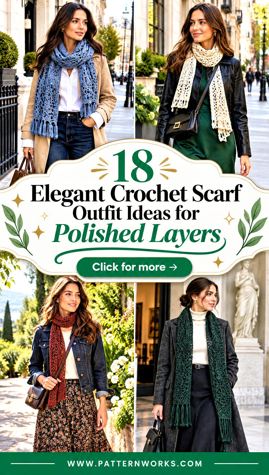18 Elegant Crochet Scarf Outfit Ideas for Polished Layers - 18 Elegant Crochet Scarf Outfit Ideas for Polished Layers