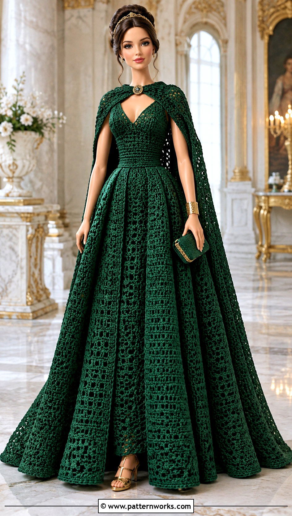 Emerald Cape Crochet Barbie Ball Gown Outfit - 30 crochet barbie ball gowns outfit ideas