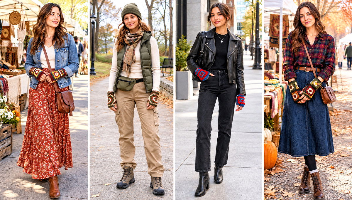 18 Fingerless Granny Square Gloves Outfit Ideas to Layer
