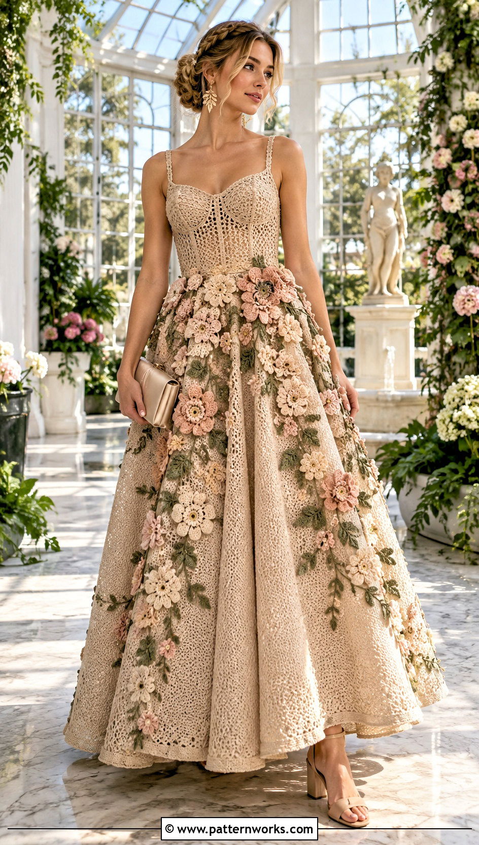 Floral Crochet Ball Gown With Block Heels - 18 Crochet Ball Gown outfit ideas