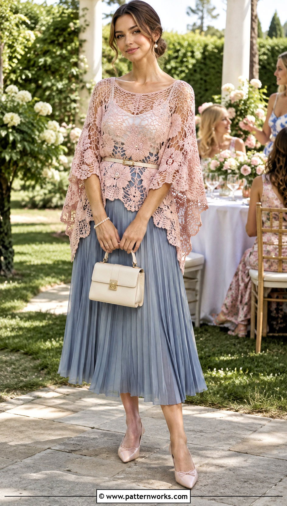 Floral Crochet Lace Poncho With Midi Skirt - 18 Crochet Lace Poncho On Hanger outfit ideas