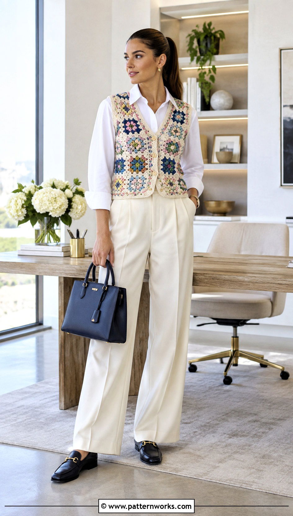 Floral Crochet Vest With Shirt And Trousers - 18 Colorful Floral Crochet Clothing and outfit ideas